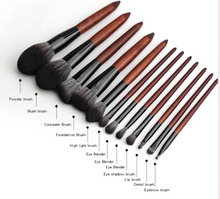 Load image into Gallery viewer, Wooden Handle Synthetic Brush Set (12 piece collection with bag)
